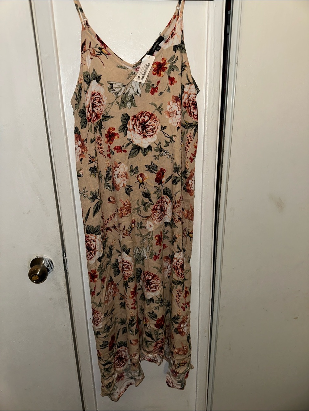 Ambiance Beige Floral Spaghetti-Strap Maxi Dress